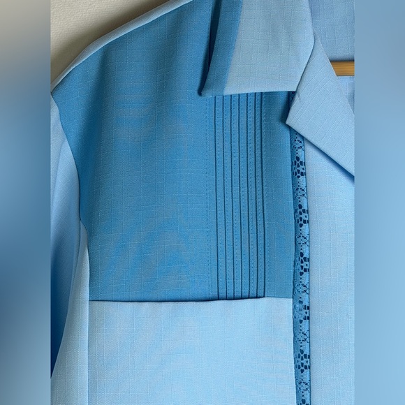 Iolani Vintage 80s Hawaii Men’s Guayabera Shirt Large Blue Cuban Camp Collar - Picture 3 of 7